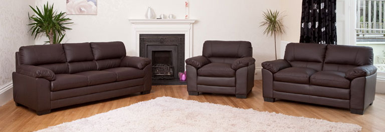 Belmont Leather Suite: Three & Two Seat Sofa and Armchair